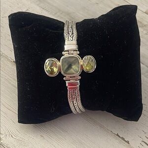 Beautiful Vintage Sarda Sterling Silver Triple Green Stone Bracelet.